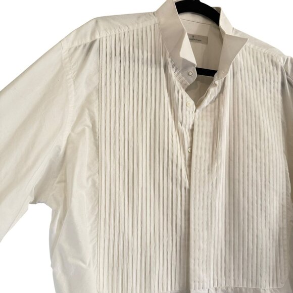 Ermenegildo Zegna Fold Front French Cuff Dress Shirt Solid White Button Up Size - Picture 3 of 8